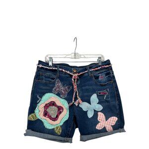 The Scrappy Camper Shorts 16 Denim Upcycled Boho Festival Butterfly Floral OOAK